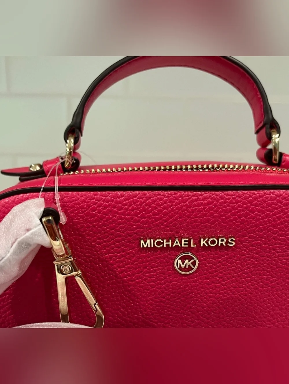 Michael Kors Jet Set Charm‎ Top Handled Bag W/Strap In Rubin Pebbled Leather NWT